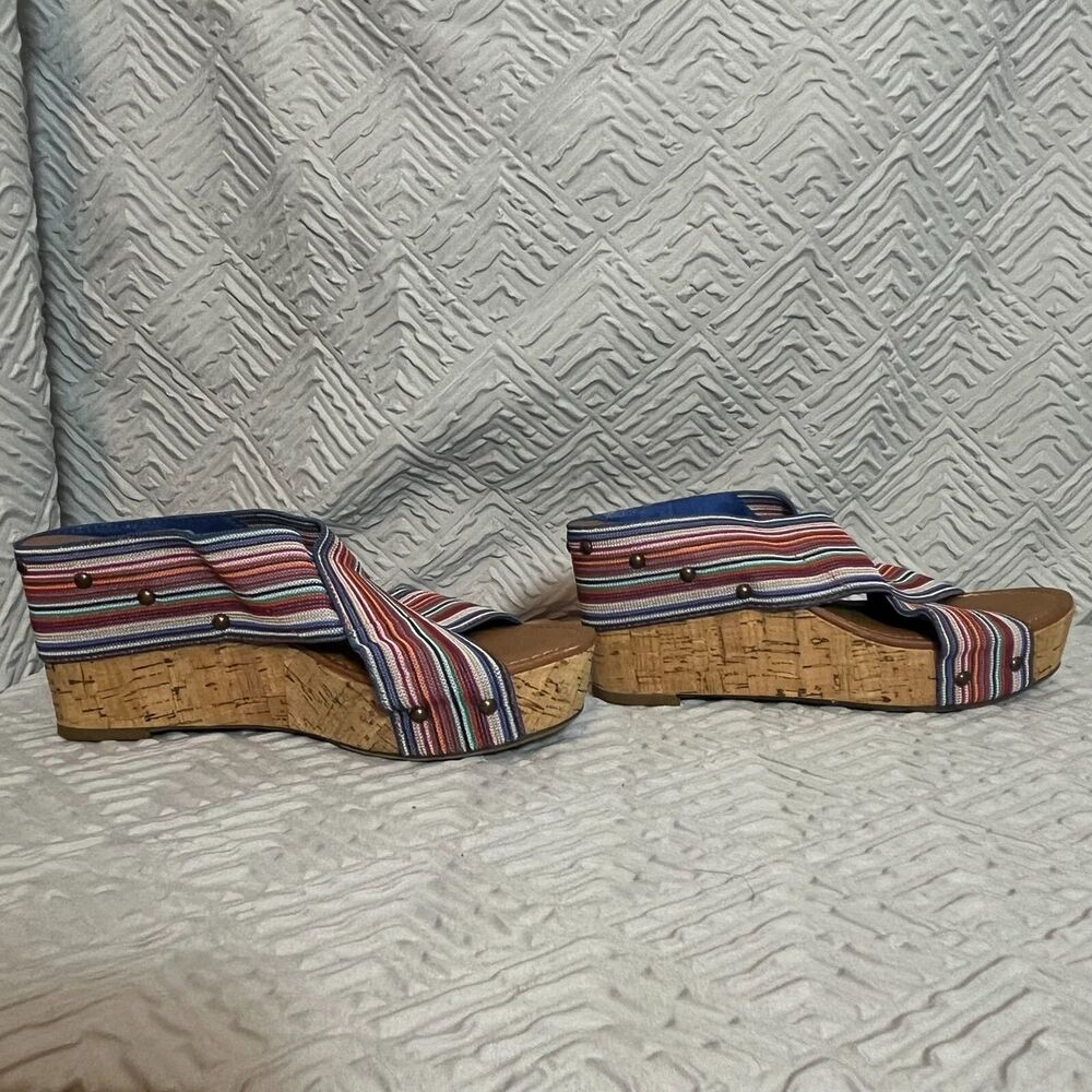 Crown Vintage Women's Striped Cork Wedge Platform Sandals Multi Color 8M 4081584